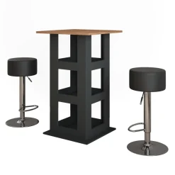 Bartisch-Set Repose Goldkraft Eiche/Anthrazit 65 x 65 cm mit 2 Barhockern Vicco