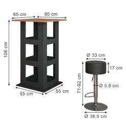Bartisch-Set Repose Goldkraft Eiche/Anthrazit 65 x 65 cm mit 2 Barhockern Vicco
