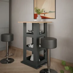 Bartisch-Set Repose Goldkraft Eiche/Anthrazit 65 x 65 cm mit 2 Barhockern Vicco