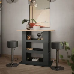 Bartisch-Set Repose Goldkraft Eiche/Anthrazit 110 x 65 cm mit 2 Barhockern Vicco