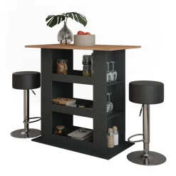 Bartisch-Set Repose Goldkraft Eiche/Anthrazit 110 x 65 cm mit 2 Barhockern Vicco