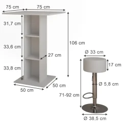 Bartisch-Set Repose Weiß 75 x 75 cm mit 2 Barhockern Vicco