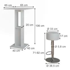 Bartisch-Set Repose Weiß 65 x 65 cm mit 2 Barhockern Vicco