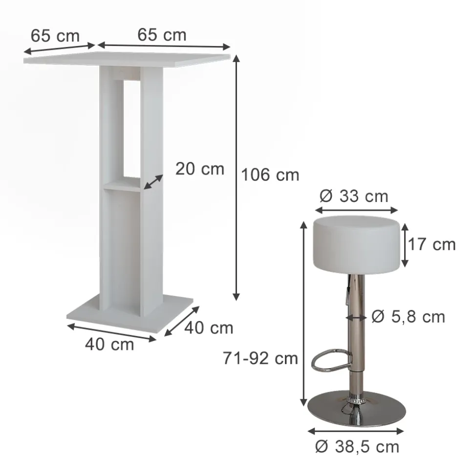 Bartisch-Set Repose Weiß 65 x 65 cm mit 2 Barhockern Vicco