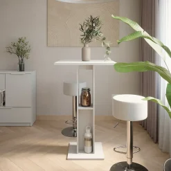 Bartisch-Set Repose Weiß 65 x 65 cm mit 2 Barhockern Vicco