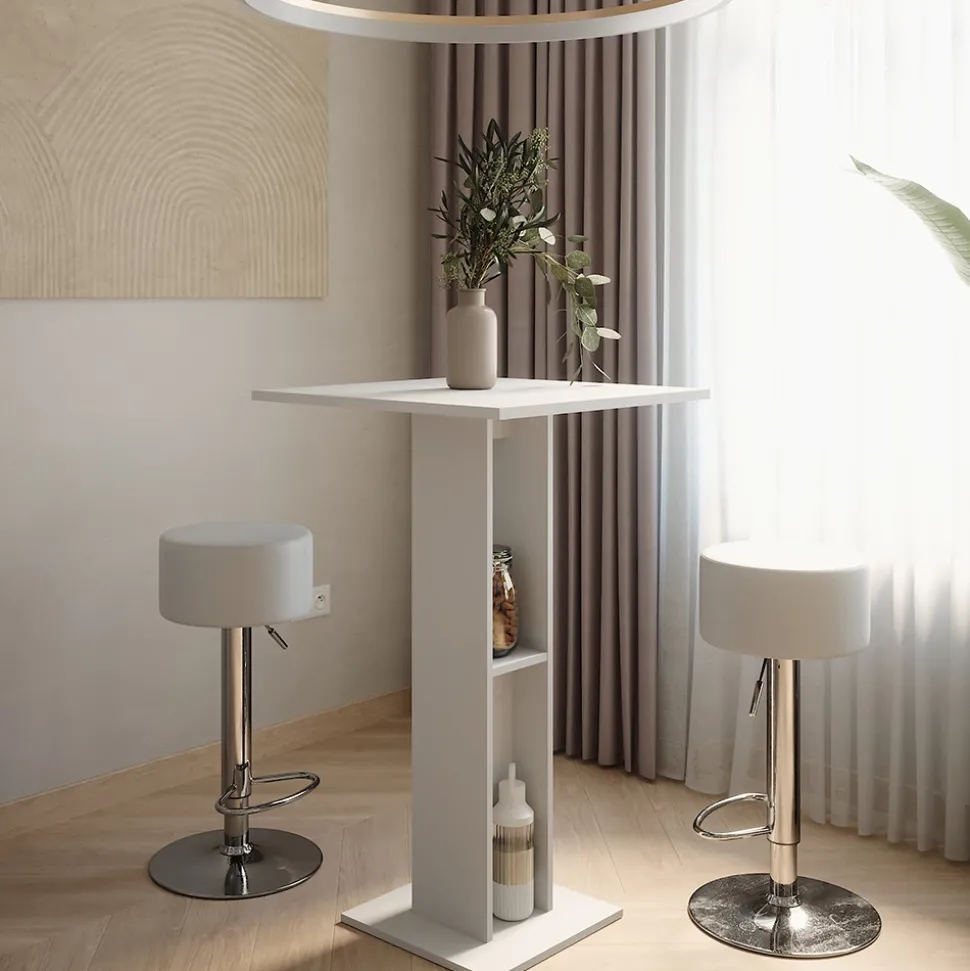 Bartisch-Set Repose Weiß 65 x 65 cm mit 2 Barhockern Vicco