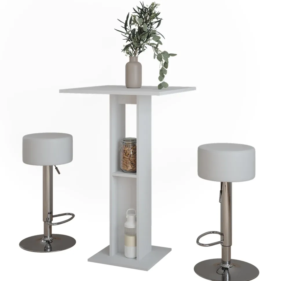 Bartisch-Set Repose Weiß 65 x 65 cm mit 2 Barhockern Vicco