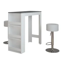 Bartisch-Set Repose Weiß/Anthrazit 45 x 110 cm mit 2 Barhockern Vicco