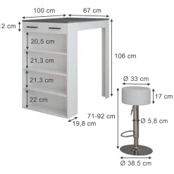 Bartisch-Set Repose Weiß/Anthrazit 67 x 100 cm mit 2 Barhockern Vicco
