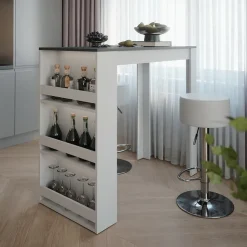 Bartisch-Set Repose Weiß/Anthrazit 57 x 117 cm mit 2 Barhockern Vicco