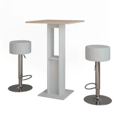 Bartisch-Set Repose Weiß/Sonoma 65 x 65 cm mit 2 Barhockern Vicco