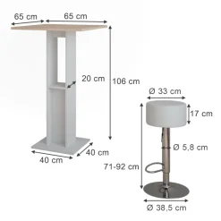 Bartisch-Set Repose Weiß/Sonoma 65 x 65 cm mit 2 Barhockern Vicco