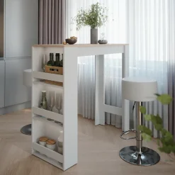 Bartisch-Set Repose Weiß/Sonoma 45 x 110 cm mit 2 Barhockern Vicco