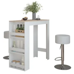 Bartisch-Set Repose Weiß/Sonoma 45 x 110 cm mit 2 Barhockern Vicco