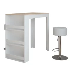 Bartisch-Set Repose Weiß/Sonoma 57 x 117 cm mit 2 Barhockern Vicco