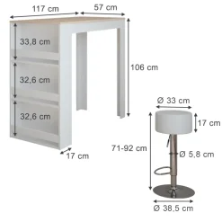Bartisch-Set Repose Weiß/Sonoma 57 x 117 cm mit 2 Barhockern Vicco