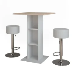 Bartisch-Set Repose Weiß/Sonoma 75 x 75 cm mit 2 Barhockern Vicco