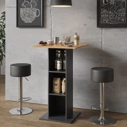 Bartisch-Set Rodeo Anthrazit 70 x 70 cm mit 2 Barhockern Vicco