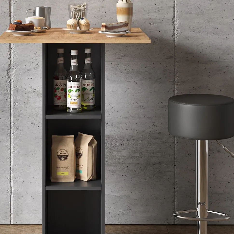 Bartisch-Set Rodeo Anthrazit 70 x 70 cm mit 2 Barhockern Vicco