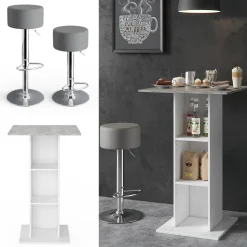 Bartisch-Set Rodeo Beton 70 x 70 cm mit 2 Barhockern Vicco