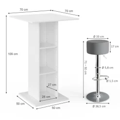 Bartisch-Set Rodeo Beton 70 x 70 cm mit 2 Barhockern Vicco