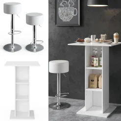 Bartisch-Set Rodeo Weiß 70 x 70 cm mit 2 Barhockern Vicco