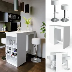 Bartisch-Set Ross Weiß 115 x 50 cm mit 2 Barhockern Vicco