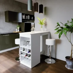 Bartisch-Set Ross Weiß 115 x 50 cm mit 2 Barhockern Vicco