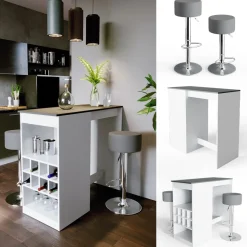 Bartisch-Set Ross Weiß/Anthrazit 115 x 50 cm mit 2 Barhockern Vicco