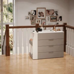 Basteltisch Iva Grau 95.5 x 80 cm ausklappbar, 4 Schubladen Vicco