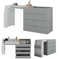 Basteltisch Iva Grau 95.5 x 80 cm ausklappbar, 4 Schubladen Vicco