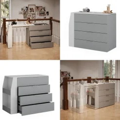 Basteltisch Iva Grau 95.5 x 80 cm ausklappbar, 4 Schubladen Vicco