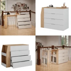 Basteltisch Iva Weiß 95.5 x 80 cm ausklappbar, 4 Schubladen Vicco