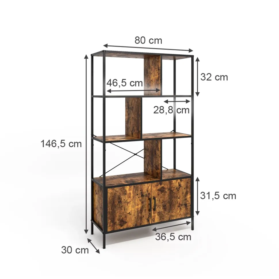 Bücherregal Fyrk Eiche rustikal 80 x 146.5 cm mit 2 Türen Vicco