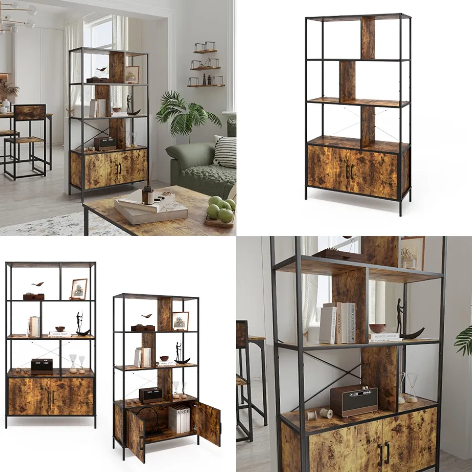 Bücherregal Fyrk Eiche rustikal 80 x 146.5 cm mit 2 Türen Vicco