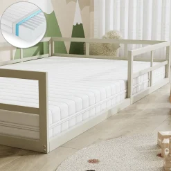 Bodenbett aus Metall Minno Greige 120x200 mit Matratze Vitalispa