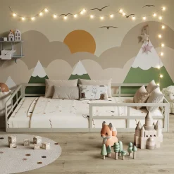 Bodenbett aus Metall Minno Greige 120x200 mit Matratze Vitalispa