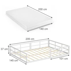 Bodenbett aus Metall Minno Weiß 140x200 mit Matratze Vitalispa