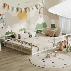 Bodenbett aus Metall Minno Weiß 140x200 mit Matratze Vitalispa