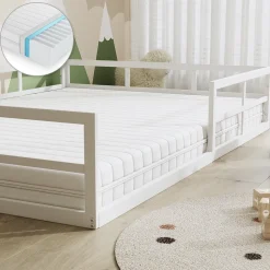 Bodenbett aus Metall Minno Weiß 140x200 mit Matratze Vitalispa