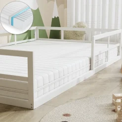 Bodenbett aus Metall Minno Weiß 120x200 mit Matratze Vitalispa