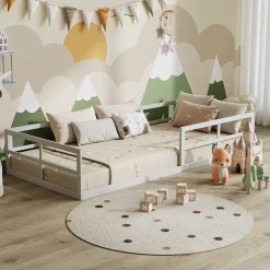 Bodenbett aus Metall Minno Weiß 205 x 95 cm ohne Matratze Vitalispa