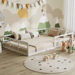 Bodenbett aus Metall Minno Weiß 205 x 125 cm ohne Matratze Vitalispa