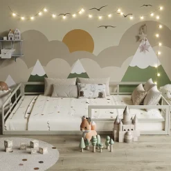 Bodenbett aus Metall Minno Greige 205 x 145 cm ohne Matratze Vitalispa