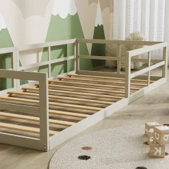 Bodenbett aus Metall Minno Greige 205 x 95 cm ohne Matratze Vitalispa