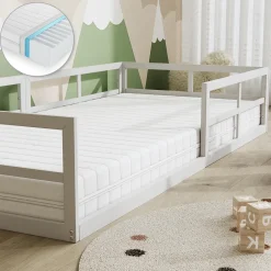 Bodenbett aus Metall Minno Weiß 90x200 mit Matratze Vitalispa