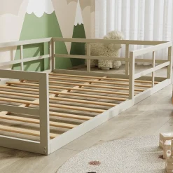 Bodenbett aus Metall Minno Greige 205 x 125 cm ohne Matratze Vitalispa