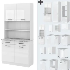 Buffetschrank R-Line Weiß Hochglanz 100 cm , AP Marmor Vicco