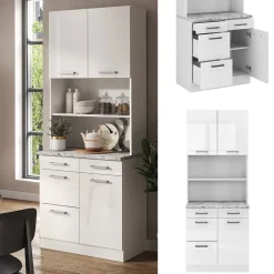 Buffetschrank R-Line Weiß Hochglanz 80 cm , AP Marmor Vicco