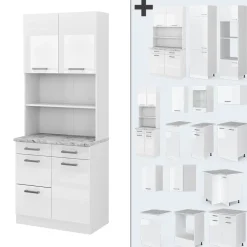 Buffetschrank R-Line Weiß Hochglanz 80 cm , AP Marmor Vicco